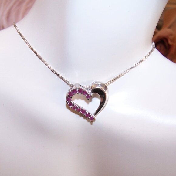 Vintage Ross Simons Sterling Silver Ruby Sliding Heart Pendant - Picture 1 of 8